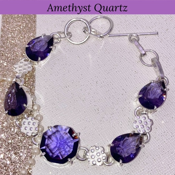 Amethyst Quartz Gemstone Handmade Bracelet - Picture 1 of 5